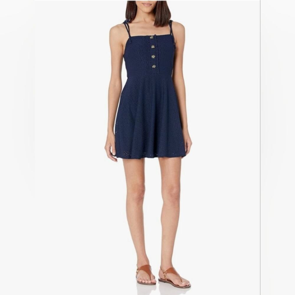 Speechless Navy Blue Button Detail Small Fit And Flare Dress